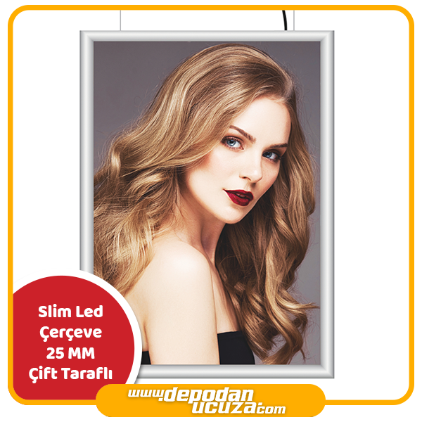 İnce (Slim) Led Alüminyum Afiş Çerçevesi (25 mm) Çift Taraflı