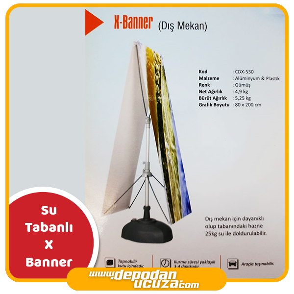 Su tabanlı X banner (2x80x200 cm)