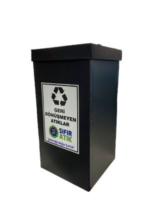 GERİ DÖNÜŞÜM KUTUSU (TEK CEPHE FOLYO SIVAMA BASKI) - 2,5MM 500 GSM PP Siyah - 35 X 35 X 70 CM - 5 Adet
