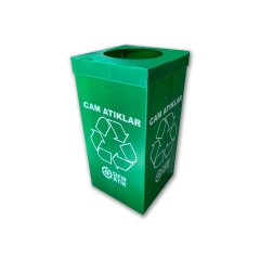 GERİ DÖNÜŞÜM KUTUSU (TEK CEPHE FOLYO SIVAMA BASKI) - 2,5MM 500 GSM PP Yeşil - 35 X 35 X 70 CM - 5 Adet