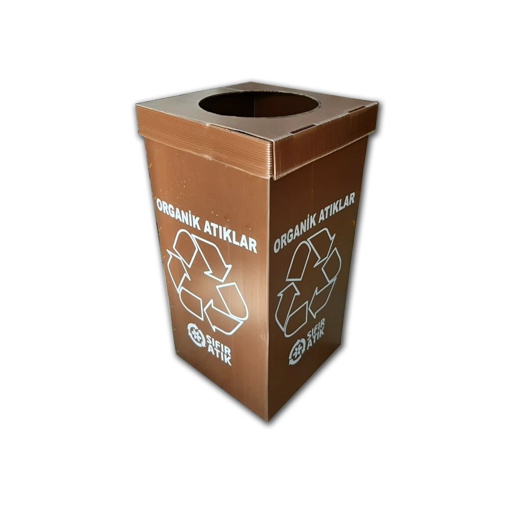 Geri Dönüşüm Kutusu Tek Renk (3 Yön Serigraf Baskılı) - 2,5 mm 500 GSM PP Kahverengi - 35 X 35 X 70 CM - 5 Adet