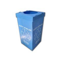 Geri Dönüşüm Kutusu Tek Renk (3 Yön Serigraf Baskılı) - 2,5 mm 500 GSM PP Mavi - 35 X 35 X 70 CM - 5 Adet