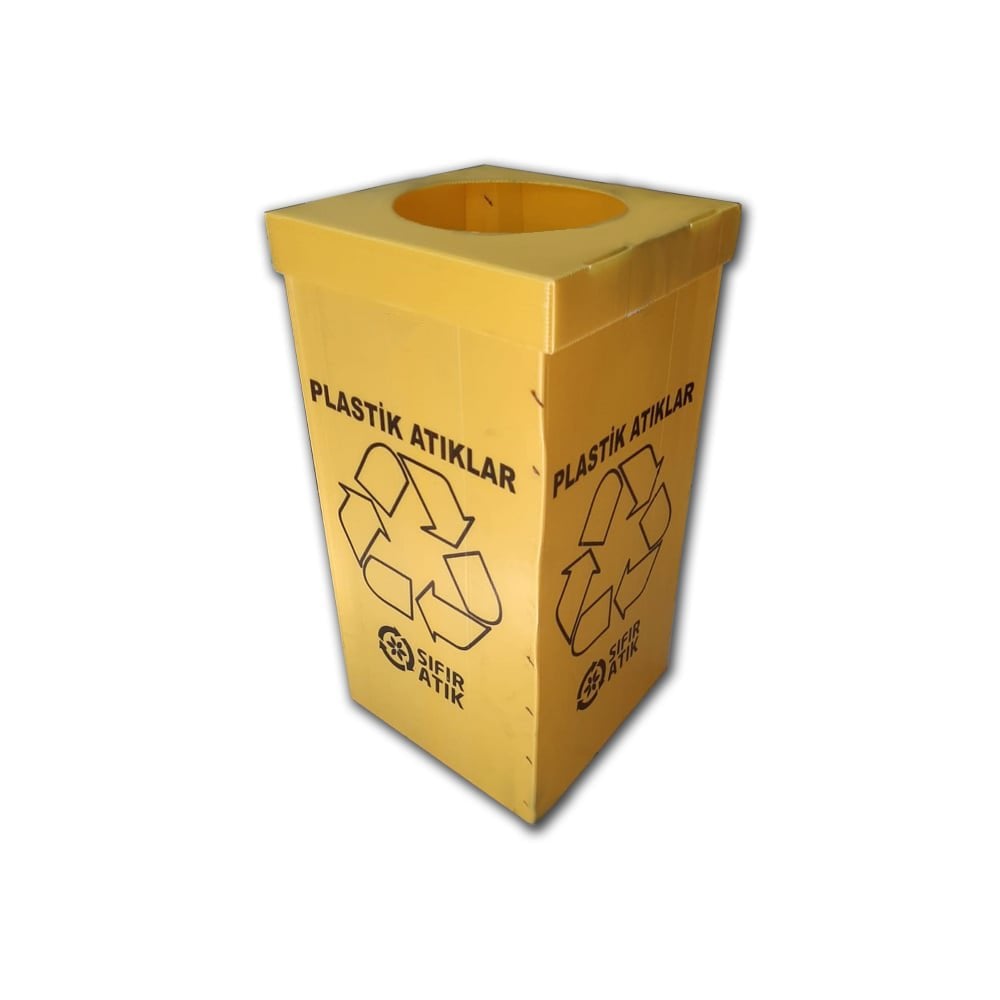 Geri Dönüşüm Kutusu Tek Renk (3 Yön Serigraf Baskılı) - 2,5 mm 500 GSM PP Sarı - 35 X 35 X 70 CM - 5 Adet