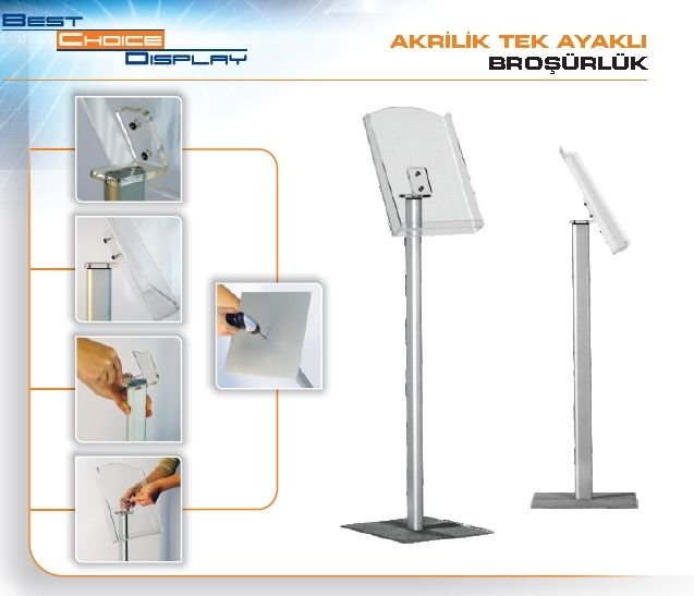 Tek Ayaklı Akrilik Broşürlük